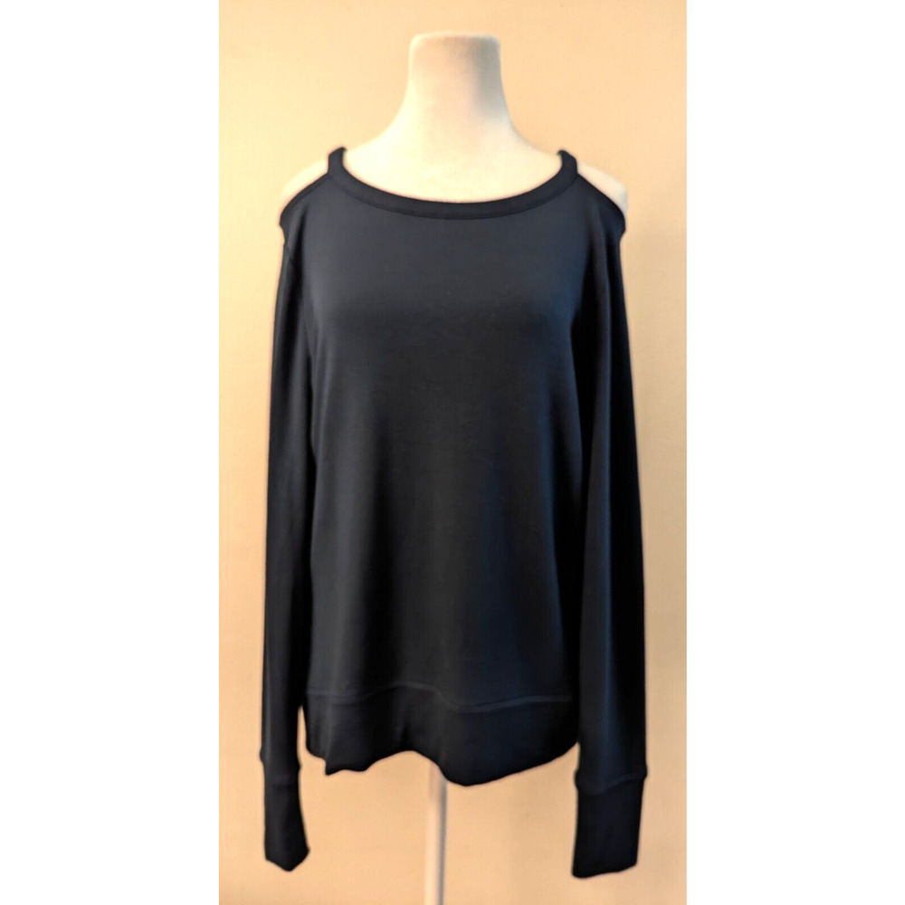 Athleta Women's Size S Blue Long Sleeve Cold Shoulder Terry-Knit Shirt 1826 - Picture 1 of 4